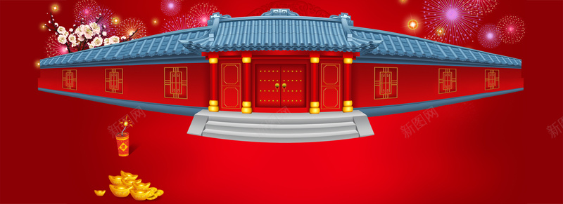新春传统建筑海报背景