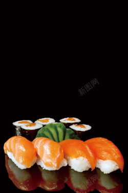 三文鱼海报黑色简约寿司海鲜美食海报背景高清图片