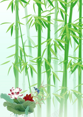 绿色竹子荷花装饰背景背景