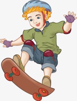 卡通手绘男孩骑滑板车图案素材