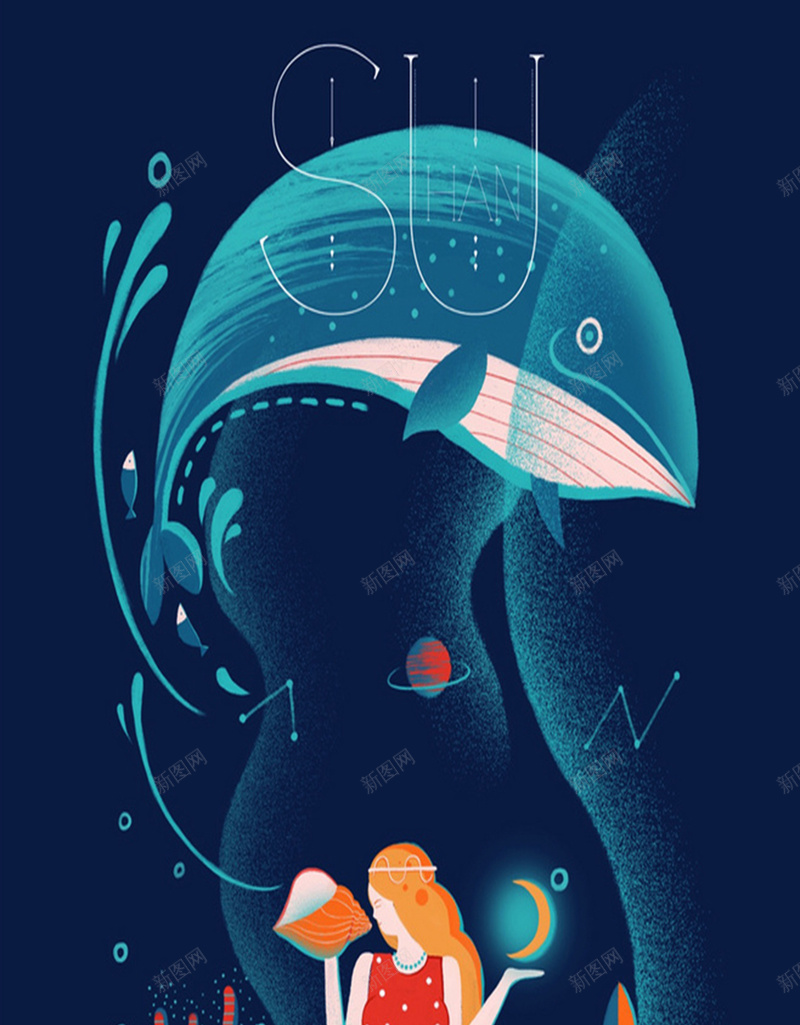 梦幻卡通蓝色H5背景jpg设计背景_88icon https://88icon.com 卡通女孩 蓝色背景 卡通 梦幻 鲸鱼 水草 蓝色 红色 黄色 H5背景