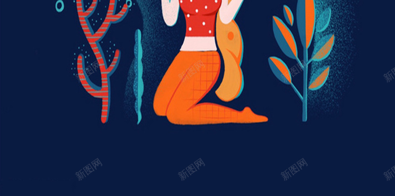 梦幻卡通蓝色H5背景jpg设计背景_88icon https://88icon.com 卡通女孩 蓝色背景 卡通 梦幻 鲸鱼 水草 蓝色 红色 黄色 H5背景