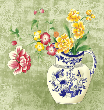 中国风青花瓷花瓶花朵海报背景背景