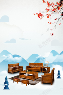 中国风梅花古典创意家具广告海报背景素材背景