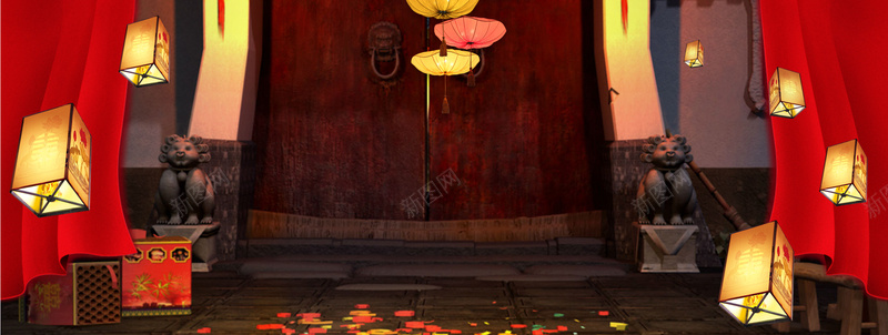 年货节红色中国风电商海报背景背景