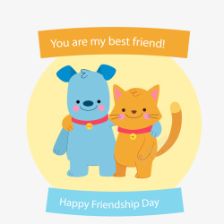 卡通猫和狗友谊日贺卡矢量图素材