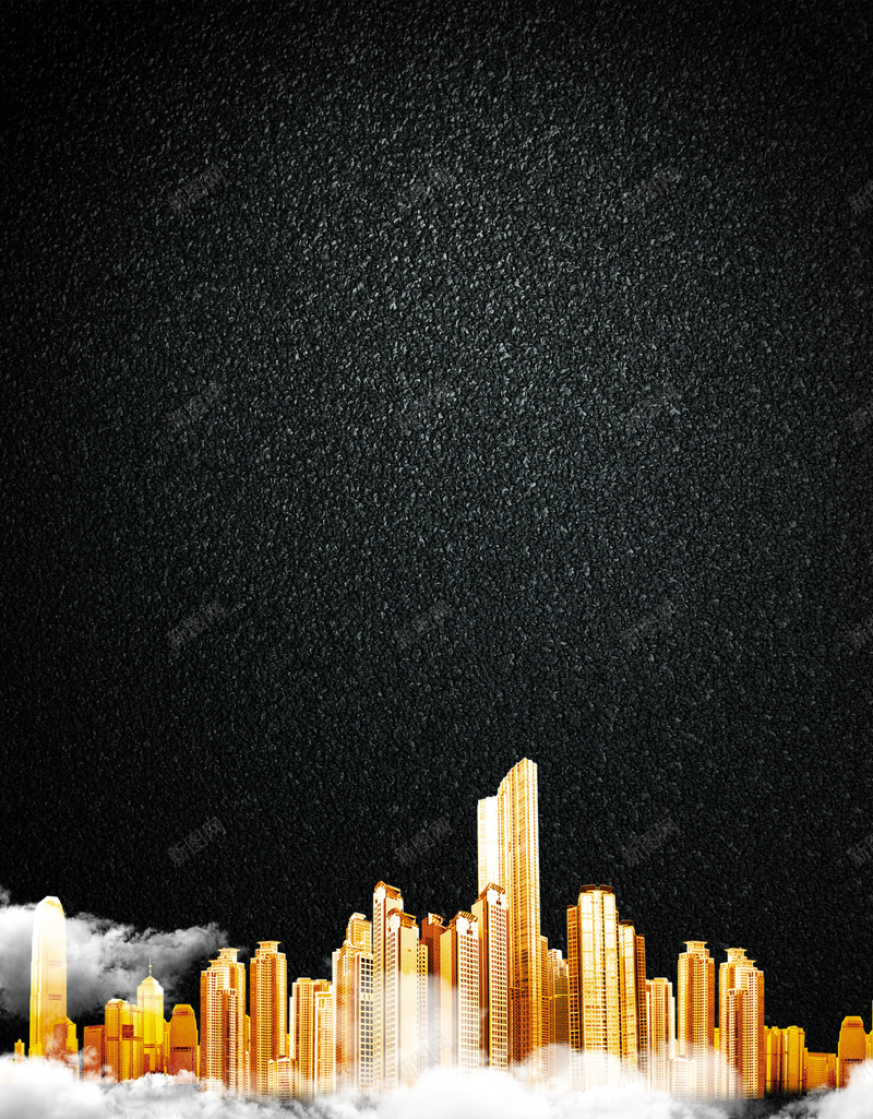 黑金风格房地产海报psd设计背景_88icon https://88icon.com 云朵 地产 大气 房地产海报 楼盘 盛大开盘 金色建筑 黑色背景
