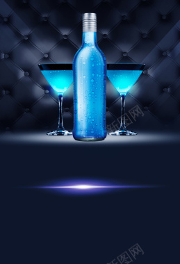 蓝色酒瓶夜晚海报背景