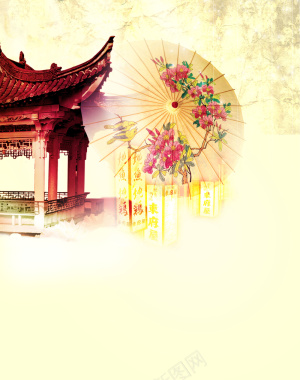 中国风传统亭子与纸伞背景素材背景