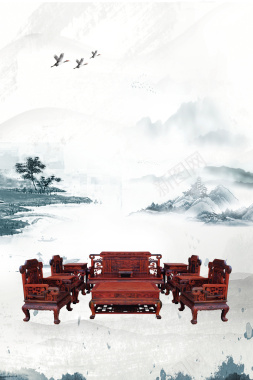 中国风古典家具海报背景素材背景