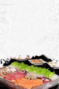 清新夏季自助餐美食海报背景模板背景
