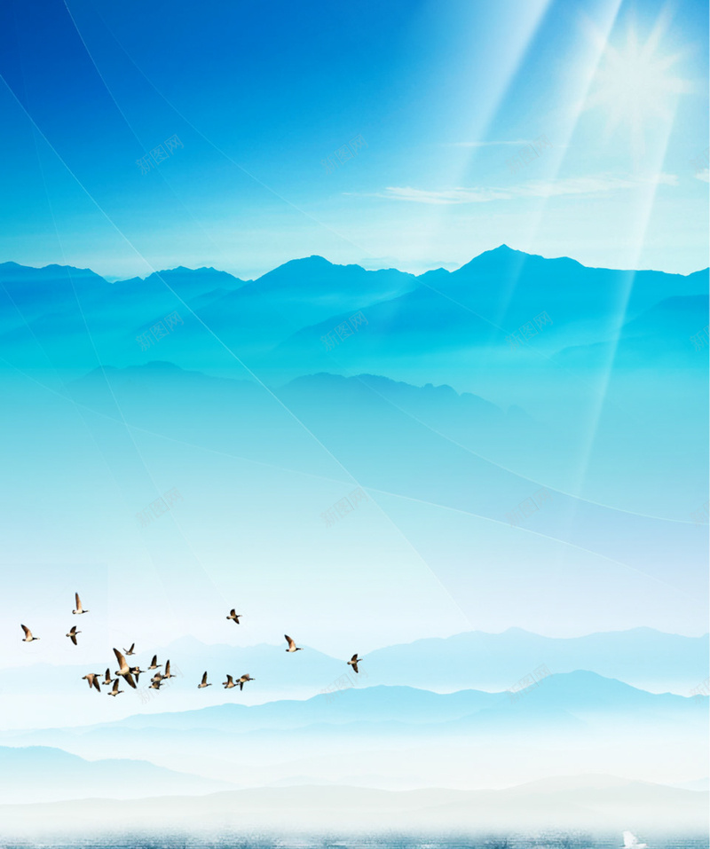 雁南飞蓝色天空背景jpg设计背景_88icon https://88icon.com 天空 手绘 蓝色 雁南飞