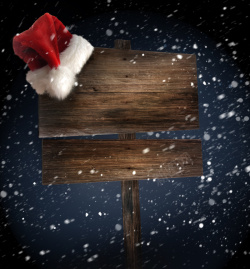木板上的圣诞帽图片圣诞雪花木板背景高清图片