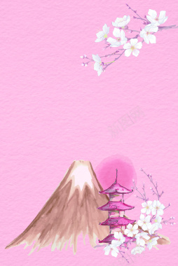 粉色富士山樱花海报背景素材背景