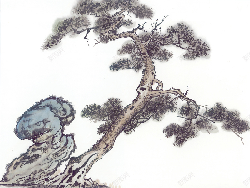 古树画jpg设计背景_88icon https://88icon.com 树木 国画 彩色 中国风