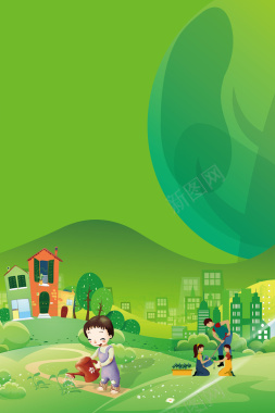 低碳新生活卡通绿色banner背景