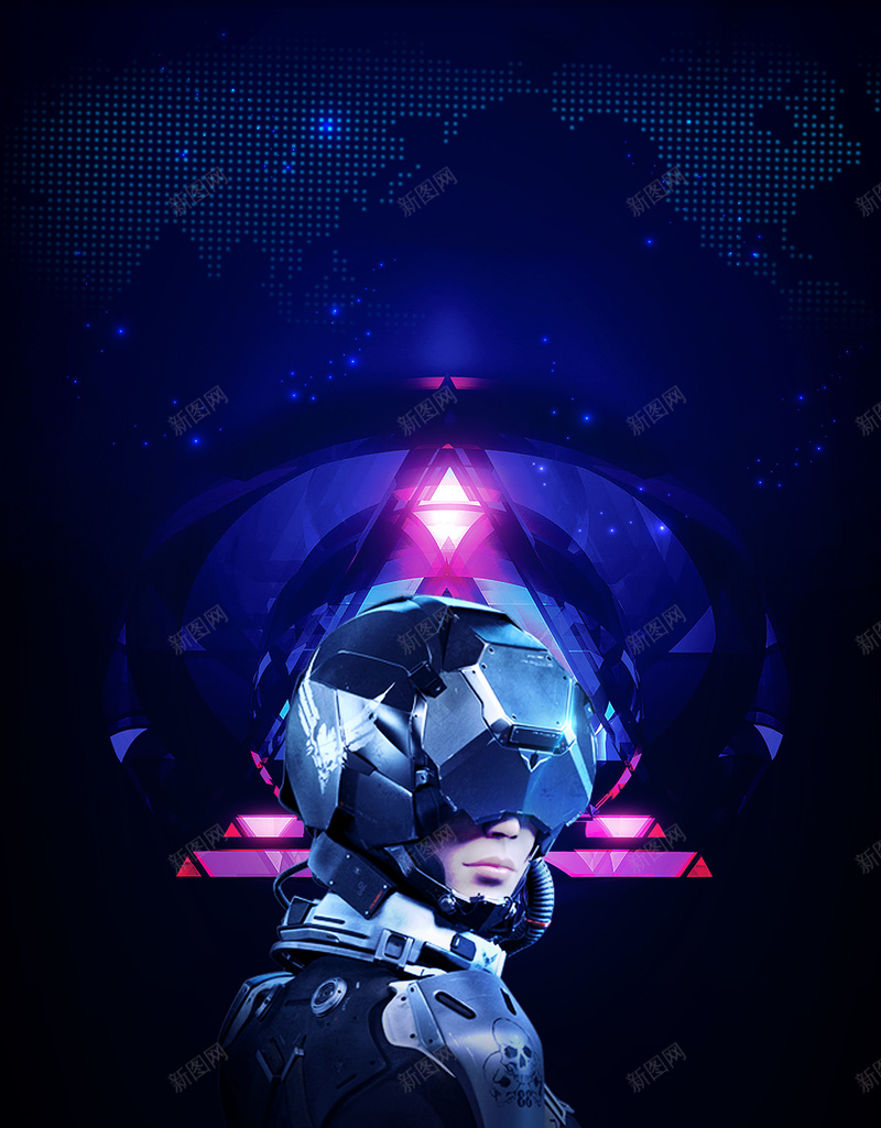 蓝色科幻人工智能科技展示海报psd设计背景_88icon https://88icon.com VR世界 VR体验 人工智能 人工智能生活 智能时代 智能生活 机器人 科技 蓝色 虚拟现实