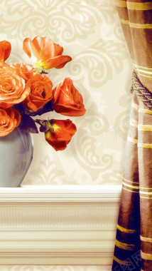 鲜花花瓶窗帘H5背景图背景