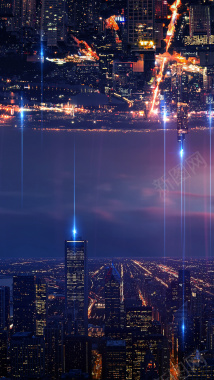 唯美夜景城市海报背景背景