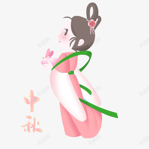 抱着玉兔的嫦娥png免抠素材_88icon https://88icon.com 卡通人物 嫦娥 手绘 抱玉兔