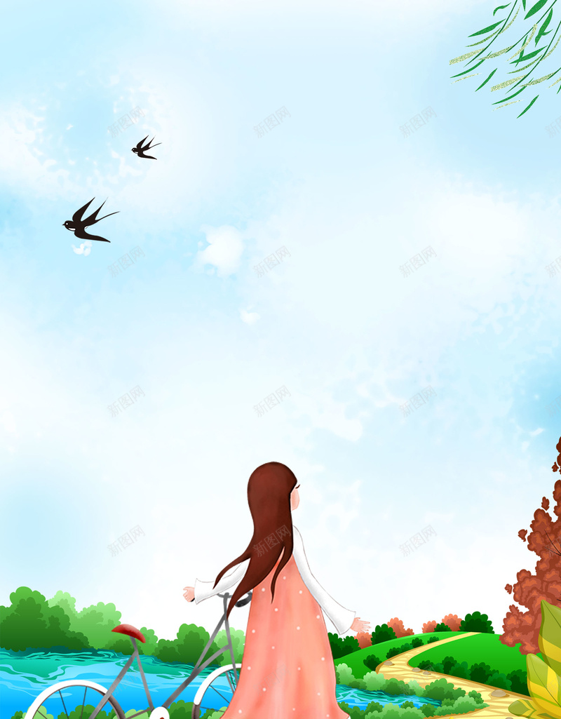 蓝色手绘春天桃花节春季踏青人物背景jpg设计背景_88icon https://88icon.com 桃花节 手绘 春天 春季 蓝色 踏青 赏花背景 花瓣 春游 小女孩