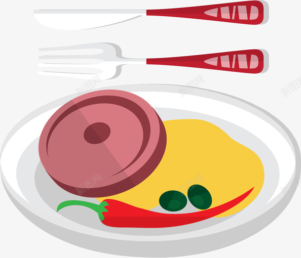 卡通食物矢量图ai免抠素材_88icon https://88icon.com 刀叉 卡通 盘子 矢量食物 矢量图