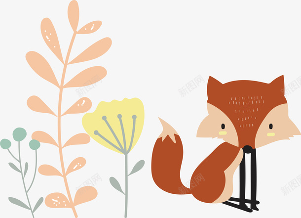 可爱扁平化清新花朵png免抠素材_88icon https://88icon.com 卡通 可爱狐狸 手绘 清新 矢量图案 花朵 装饰