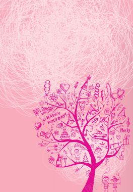 粉色可爱风手绘树木儿童海报背景背景