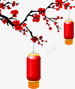 春节喜庆的灯笼梅花素材