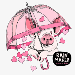 粉黑色打伞的卡通猪矢量图素材
