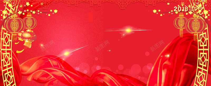 新年快乐中式盛典红色banner背景