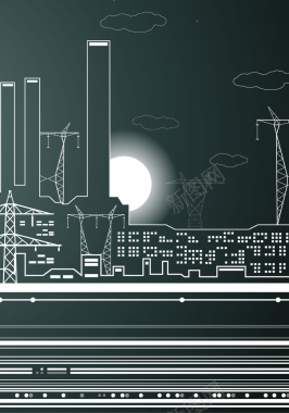 创意手绘线条素描城市建筑海报背景背景