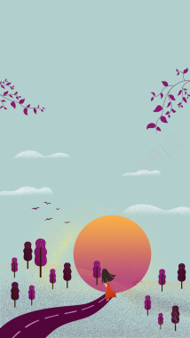原创夕阳无限好手绘背景
