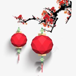 红色梅花春节灯笼素材