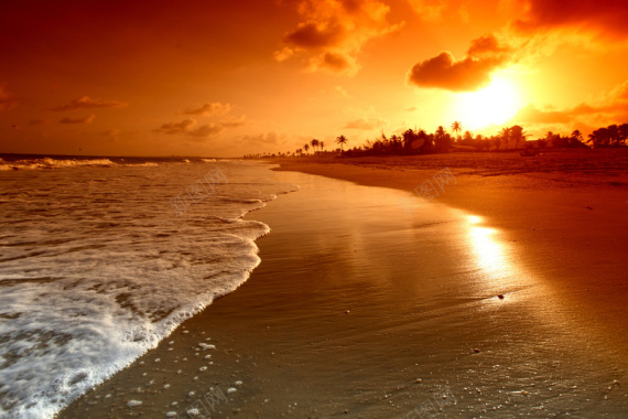 夕阳西下沙滩高清背景背景