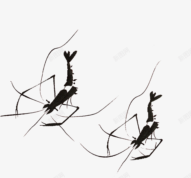 墨水画嬉戏虾png免抠素材_88icon https://88icon.com 墨水 墨画 嬉戏 虾