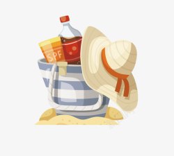 沙滩太阳帽和可乐素材