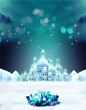 浪漫冰雪荧光冬建筑背景背景