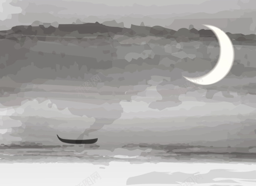 月下江上小船中国风诗意水墨海报背景背景