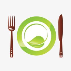 手绘绿色饮食餐盘元素素材