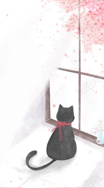 小黑猫简约插画背景背景