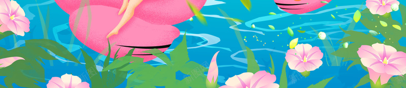 夏季泳池派对夏天促销海报psd设计背景_88icon https://88icon.com 卡通 卡通人物 夏季 夏日 度假 游泳 游泳圈 火烈鸟 火焰鸟 花朵 蓝色
