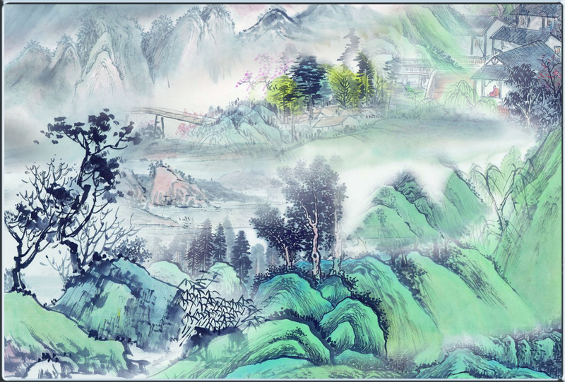 中国风国画山水素描psd设计背景_88icon https://88icon.com 国画 水墨画素材 云雾 群山 风景 古画卷 古画卷素材 绿丘 中国风