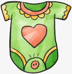 水彩笔手绘绿色婴儿连体裤素材