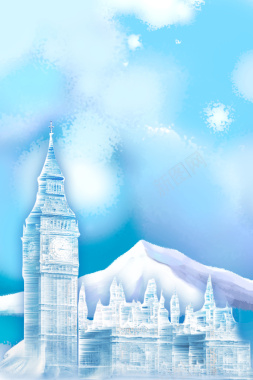 哈尔滨冰雕蓝色清新旅游海报背景
