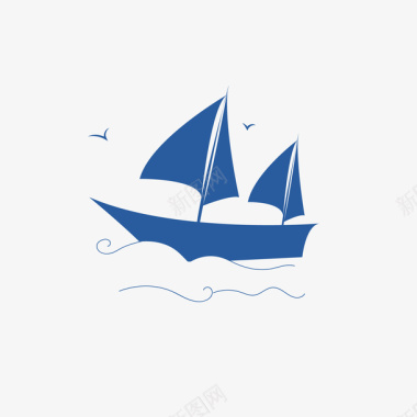 蓝色的蓝色帆船小图标图标