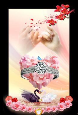 情人节婚礼钻戒戒指牵手花瓣花瓣玫瑰背景