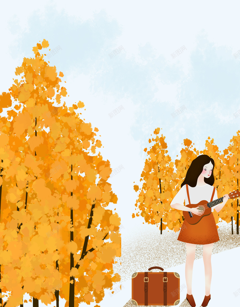 卡通深秋旅行插画海报背景psdpsd设计背景_88icon https://88icon.com 海报背景 深秋插画 卡通 旅行 深秋 psd 小女孩 行李箱 小提琴