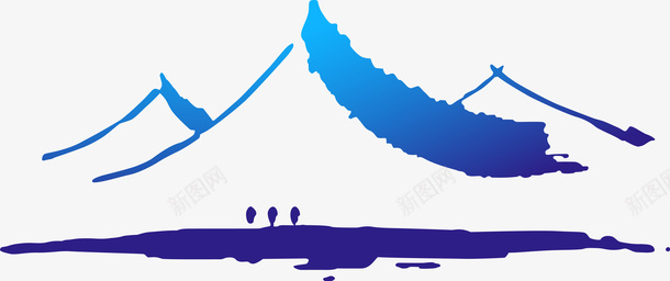 青色山峰素材冰雪山峰元素图标图标