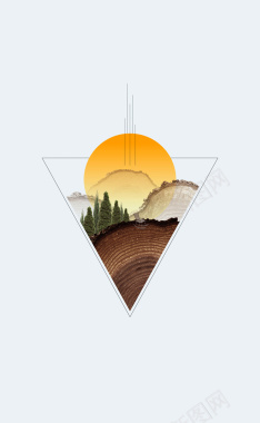 三角形树木太阳文艺海报背景